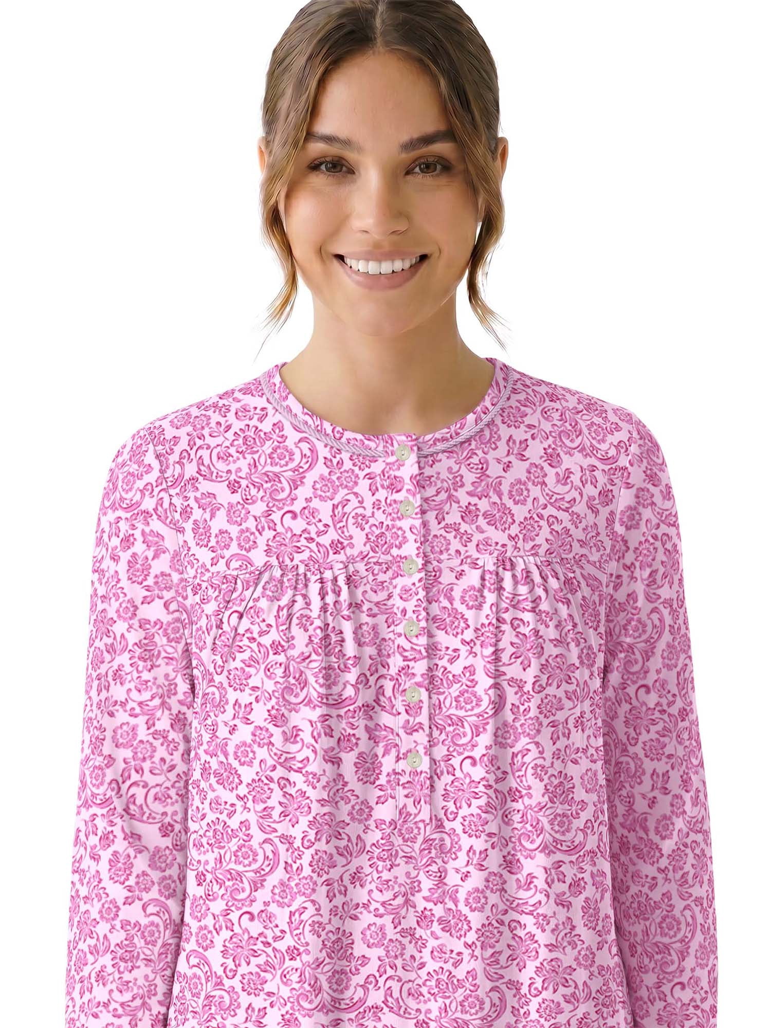Aria Women’s Long Sleeve Stretch Velour 44" Sleepwear Nightgown, Sizes XS-5X