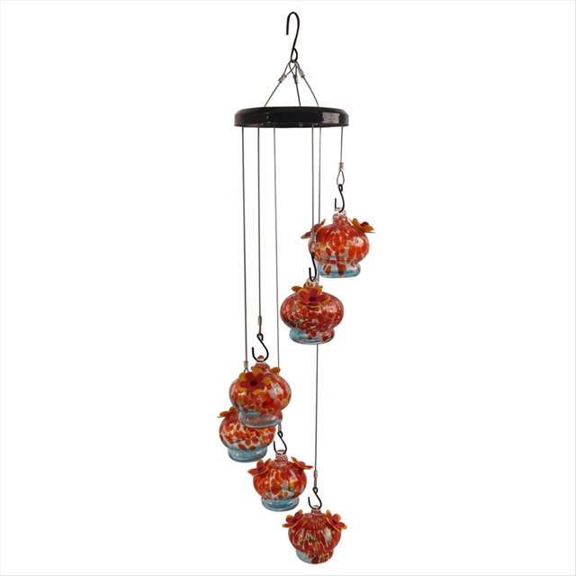 Encantadores Comederos para Pájaros con Campanillas de Viento de Vidrio, Comederos de Vidrio Soplado A Mano para Colgar Al Aire Libre para Atraer Pájaros