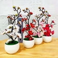thumbnail image 5 of Dreamhall Artificial Plum Blossom Potted Plant In Pot Fake Home Office Table Ornaments Rose Red, 5 of 7