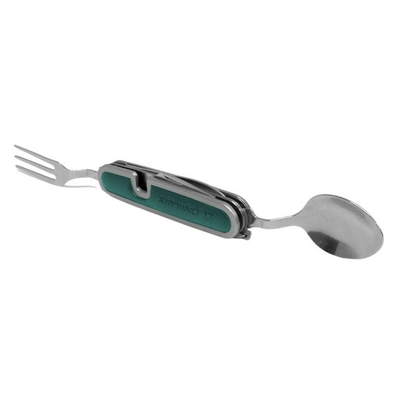 Ustensiles pliants de Coghlan’s, acier inoxydable, verts et argentéss Ustensiles compacts tout-en-un
