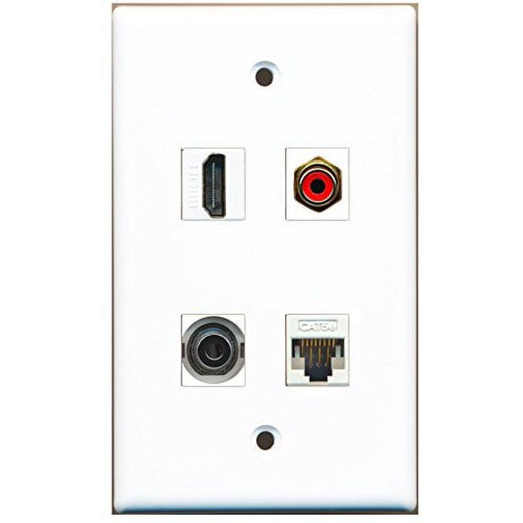 RiteAV - 1 Port HDMI 1 Port RCA Red 1 Port 3.5mm 1 Port Cat5e Ethernet White Wall Plate