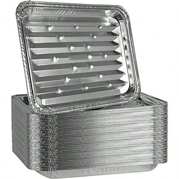 50 Pack Disposable Aluminum Grill Liners Toppers Aluminum Foil Broiler Pans Durable Ribbed Grill Drip Pans 9x13
