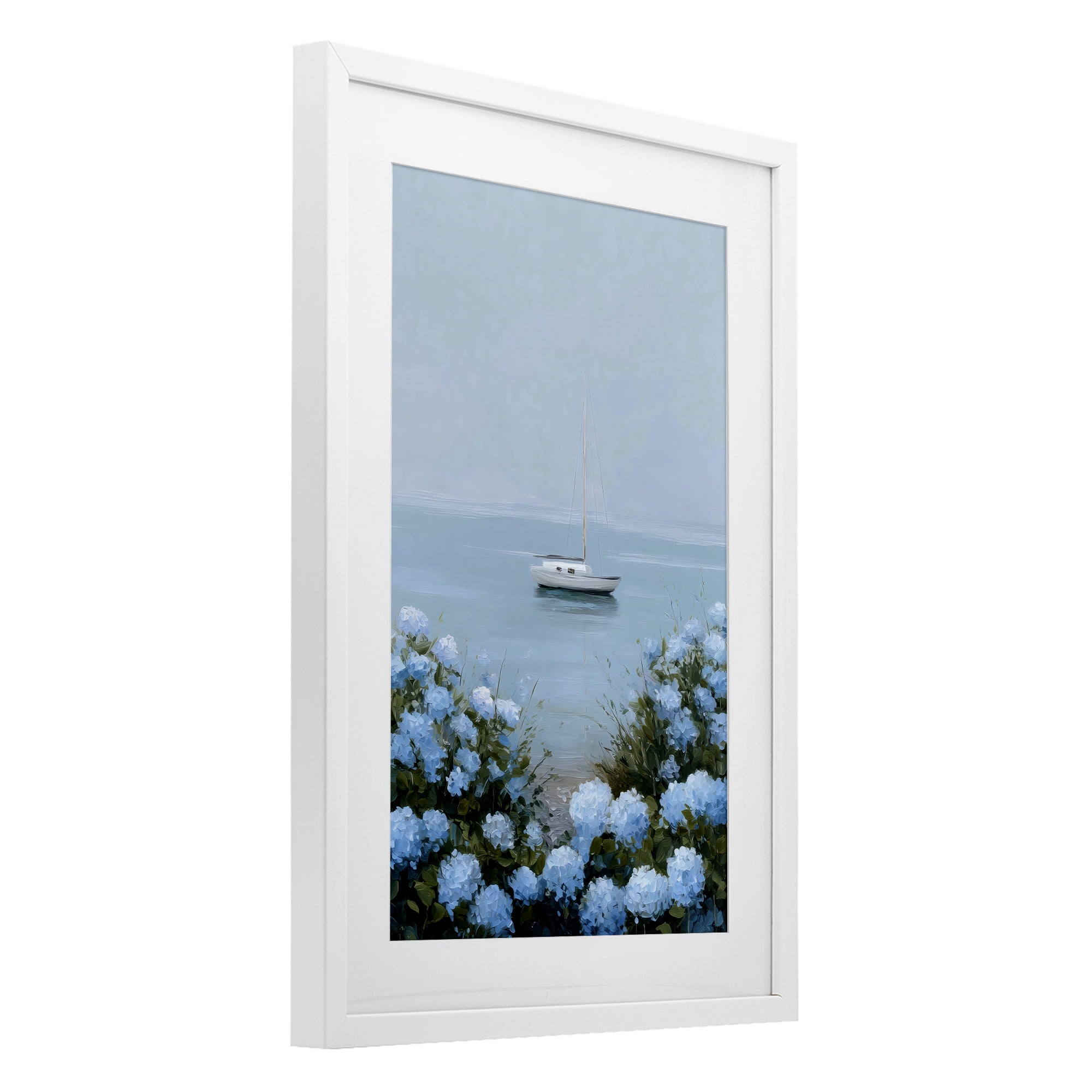 Stupell Industries Yacht in Floral Bay White Framed Print Under Glass, design by Petal Prints Design
