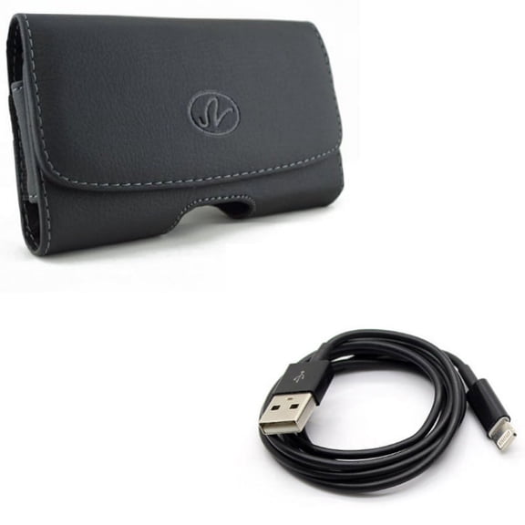 Case Belt Clip w 6ft USB Cable for iPhone XS/X - Leather Holster Cover Loops Pouch, Charger Cord Power Wire Long Sync for iPhone XS/X