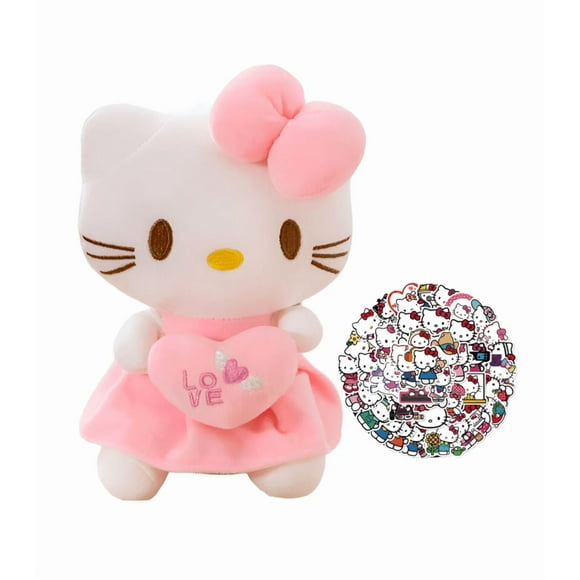 Xtellar Peluche Hello Kitty Kawaii 25cm + 50pzs Pegatinas Rosa