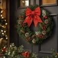 thumbnail image 6 of 16 Inch Artificial Christmas Wreath Unlit Red Bow Pine Cones Red Berries Front Door Hanging Garland Decoration for Winter Porch Wall, 6 of 8
