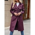 thumbnail image 2 of Double Breasted Women Solid Color Casual Long Trench Coat with Belt, 2 of 6
