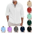 thumbnail image 2 of Mens Lightweight Button Down Shirt Casual Long Sleeve Untucked Dress Shirts Regular-Fit Spread Collar Linen Shirt, 2 of 4