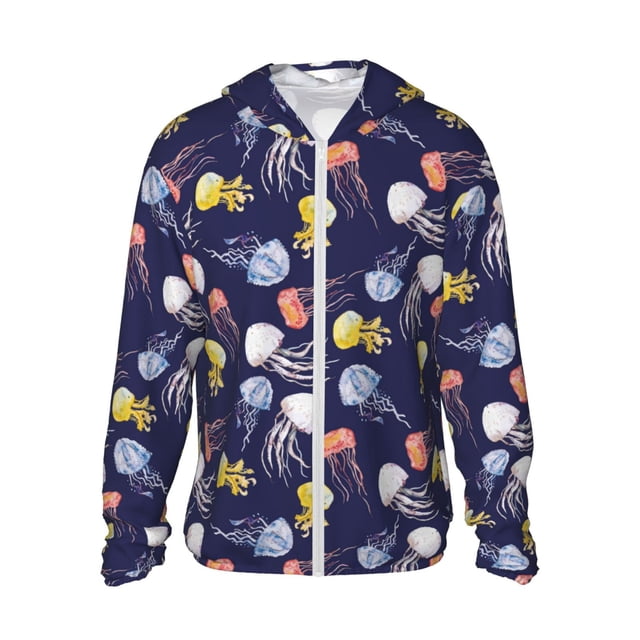 Vsdgher Sweat à Capuche Imprimé Méduse Coloré pour Adultes, Protection Solaire à Manches Longues pour Hommes et Femmes, Pêche, Course, Natation - Petit