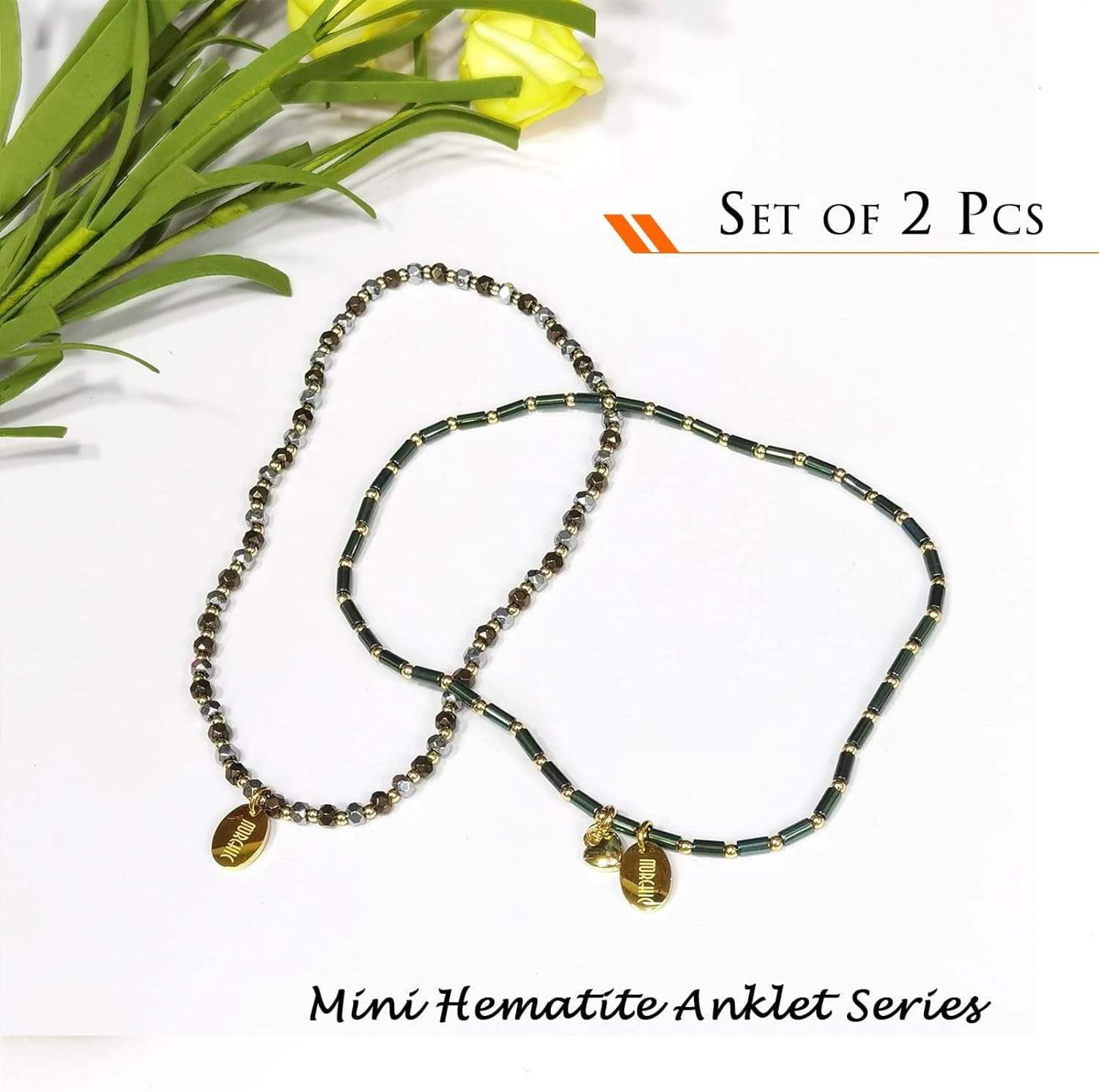 Womens Hematite Anklet, Handmade Foot Chain, Elastic Beach Chakra Jewelry[o5153]
