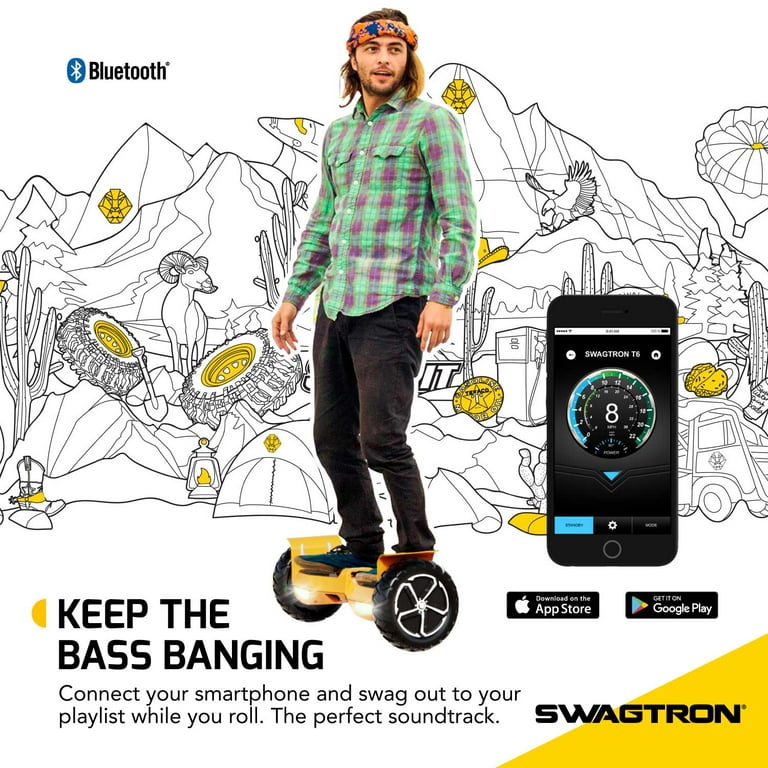 Swagtron Off-Road T6 Hoverboard, 420 lb Weight Black, Bluetooth Speaker, Inch Wheel 12 Mph UL-Compliant - Walmart.com