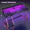 thumbnail image 2 of Gaming Desk with LED Light & Power Outlets, 48" Computer Desk with Monitor Stand, PC Shelf, Mouse Pad, Cup Holder, 2 Hookings, Carbon Fiber Black, 2 of 9