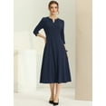 thumbnail image 5 of DARING DIVA Women's Office Elegant 3/4 Sleeve V Neck A-Line Dresses 2XL Navy Blue, 5 of 7