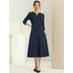 thumbnail image 3 of Vestido elegante Allegra K Cuello V Bolsillos Manga 3/4 Azul Marino S, 3 of 5