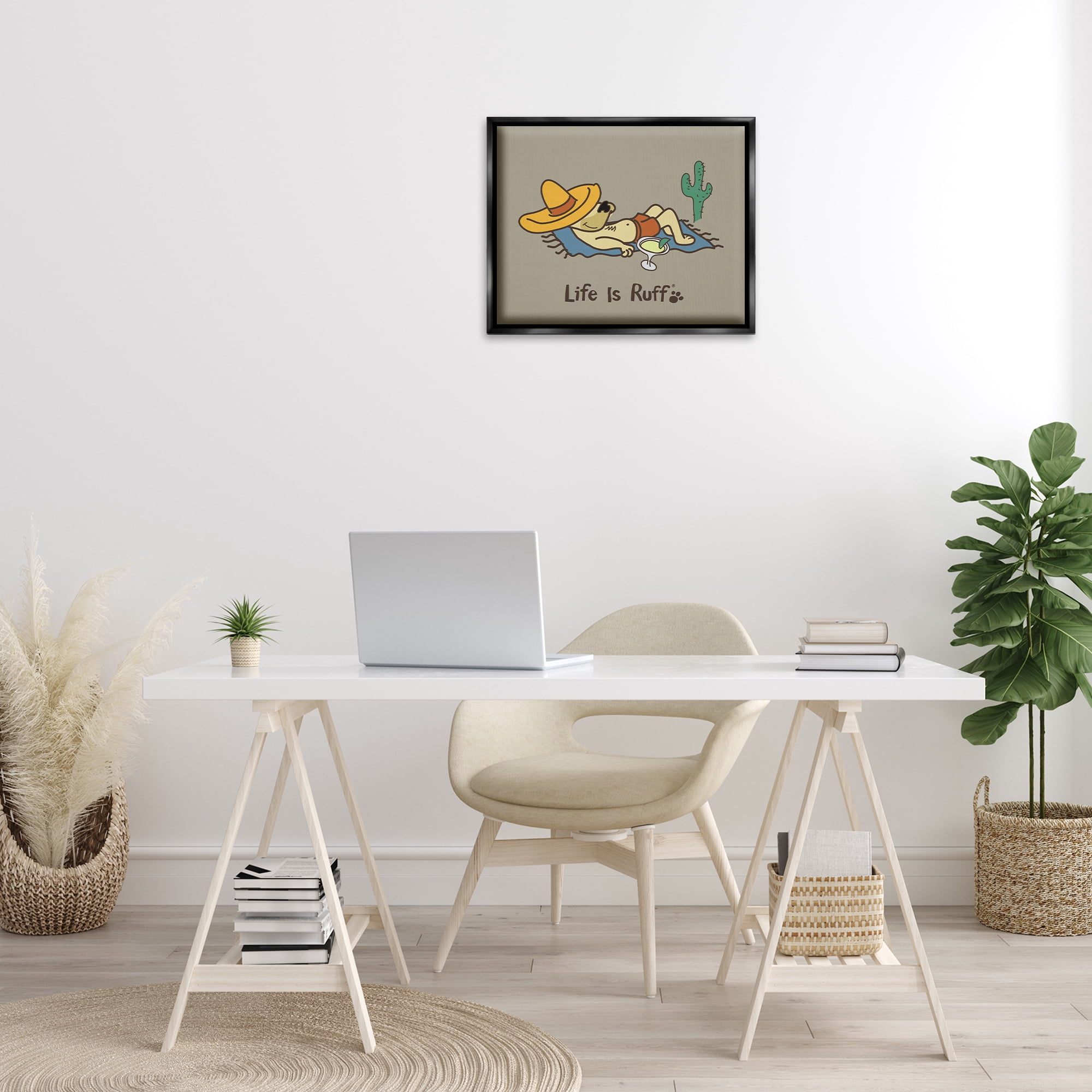 Stupell Industries Siesta Dog in Desert Animals Painting Black Floater Framed Canvas Art Print Wall Art, 21 x 17