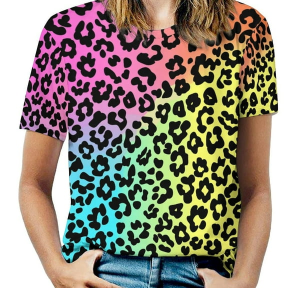 Animal Print Patterns Women's Short Sleeve T-Shirt Crew Neck Casual Summer Trendy Loose Fit Tops
