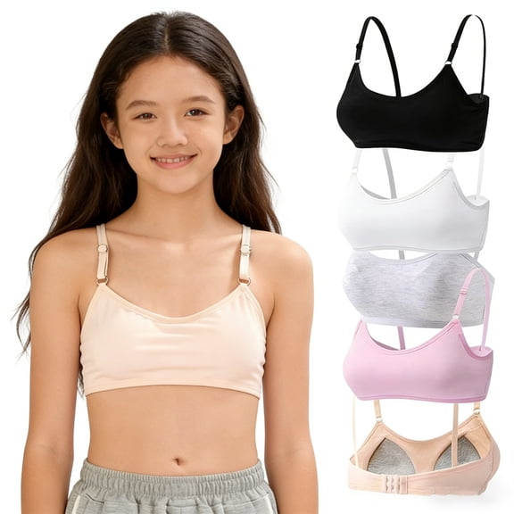 Girls Wireless Training Bras Cotton Teen Bras Light Padded Adjustable Straps Back Closure Soft Comfort Breathable Kids 10-14 Years Old