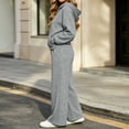 thumbnail image 5 of Women 2 Piece Outfits Long Sleeve Cropped Hoodie Sweatshirt High Waist Wide Leg Pants Casual Loose Sweatsuit Set for Daily Workout Jogging Streetwear Gray XL, 5 of 8