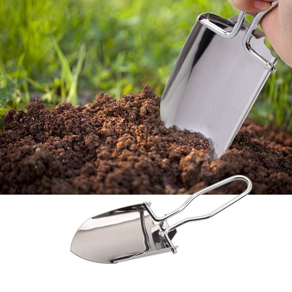 Stainless Steel Folding Garden Shovel - Multipurpose Winter Snow Removal & Camping Tool, Outdoor Shovel for Christmas & Multi Purpose Cleaner, Versatile Gardening & Ice Shovel, 9in, Silvery