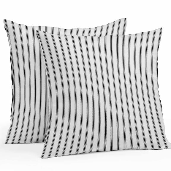 Throw Pillow Covers 16x16 Inch Set of 2, Black Striped Waterproof Outdoor Pillow Covers, Black White Stripes Farmhouse Decorative Cushion Pillowcases for Couch, Sofa, Bed, Garden, Patio