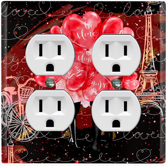 Metal Light Switch Plate Cover Romantic Paris Couple Eiffel Tower Bicycle Red Balloons PRS020