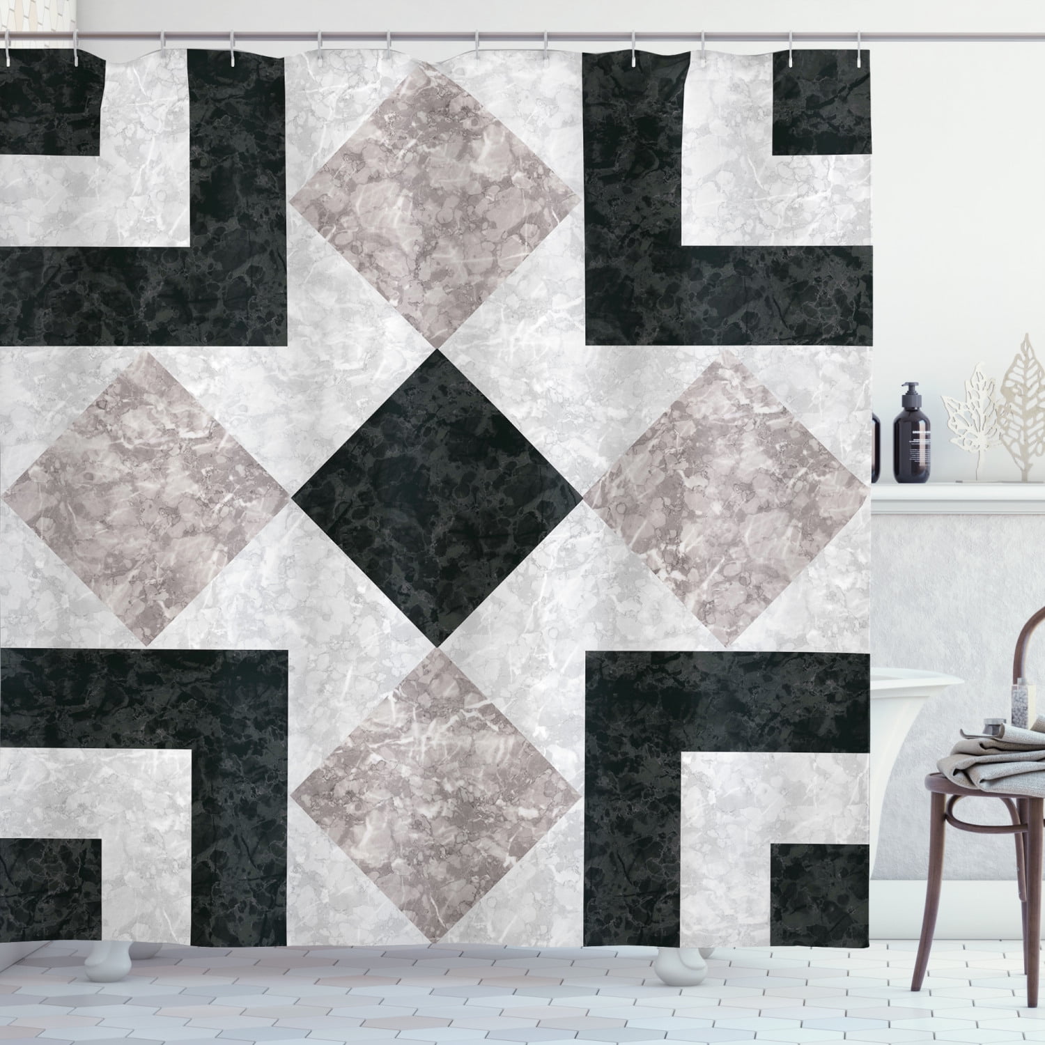 Marble Shower Curtain, Nostalgic Marble Stone Mosaic Regular Design