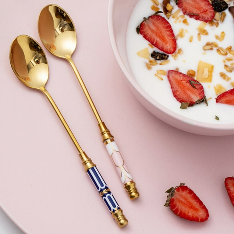 Stainless Steel Dining Coffee Spoon Ceramic Handle Teaspoon Sugar