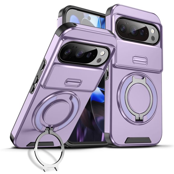 for Google Pixel 10/10 Pro/11/11 Pro, Military Grade Shockproof Bumper Rugged Rotating Stand Ring Holder Anti-Scratch Magnetic Cover Compatible with Car Mount Case,Purple