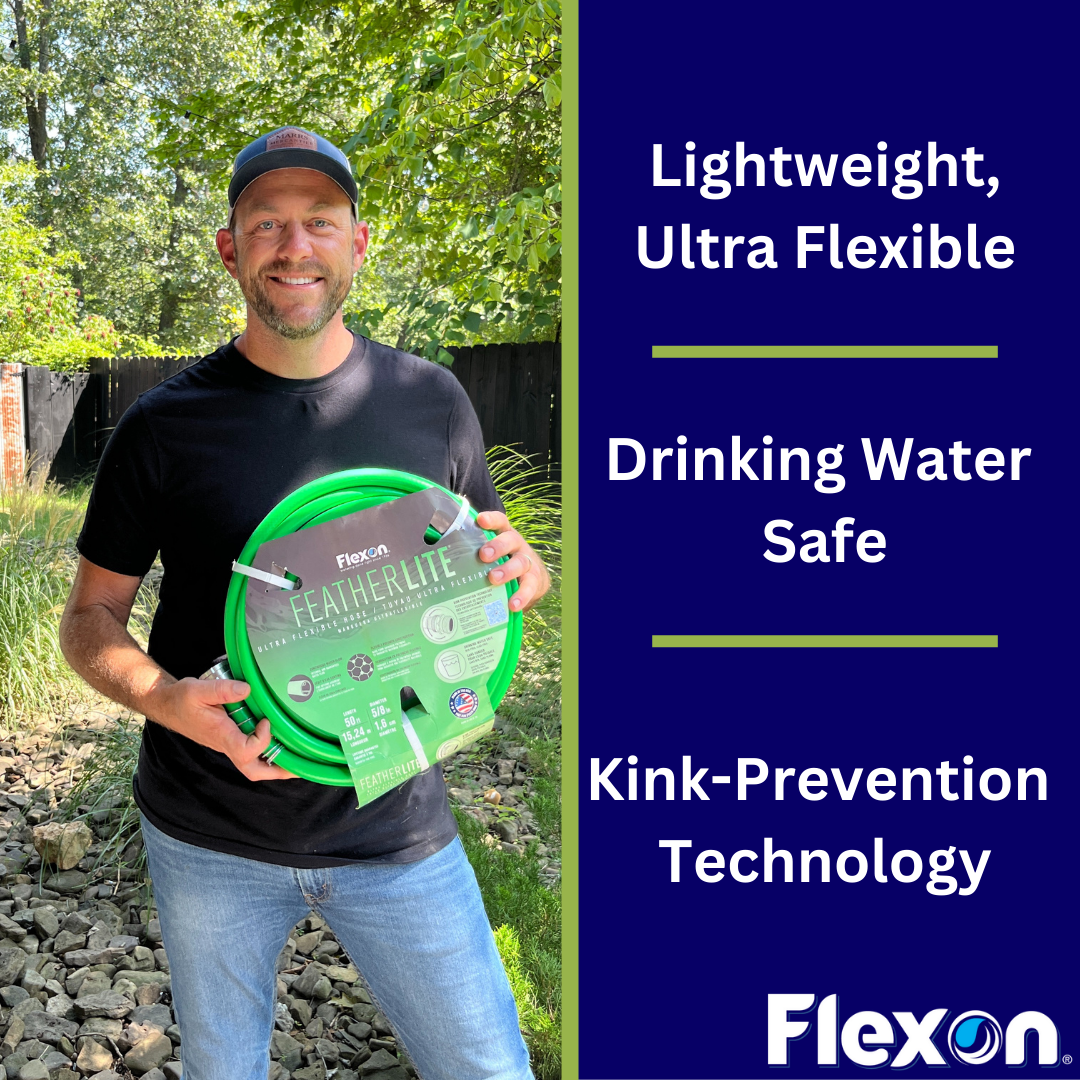Flexon Featherlite 5/8" x 100-Foot Ultra Flexible Drinking Water Safe Garden Hose – Heavy Duty, Kink-Resistant, Lightweight, Durable, Ideal for Lawn, Garden, and Outdoor Use