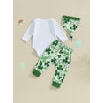 thumbnail image 4 of My First St. Patricks Day Baby Boy Girl Outfits Shamrock Print Long Sleeve Romper Pants Beanie 3 6 9 12 18 Months Spring Clothes Set, 4 of 8