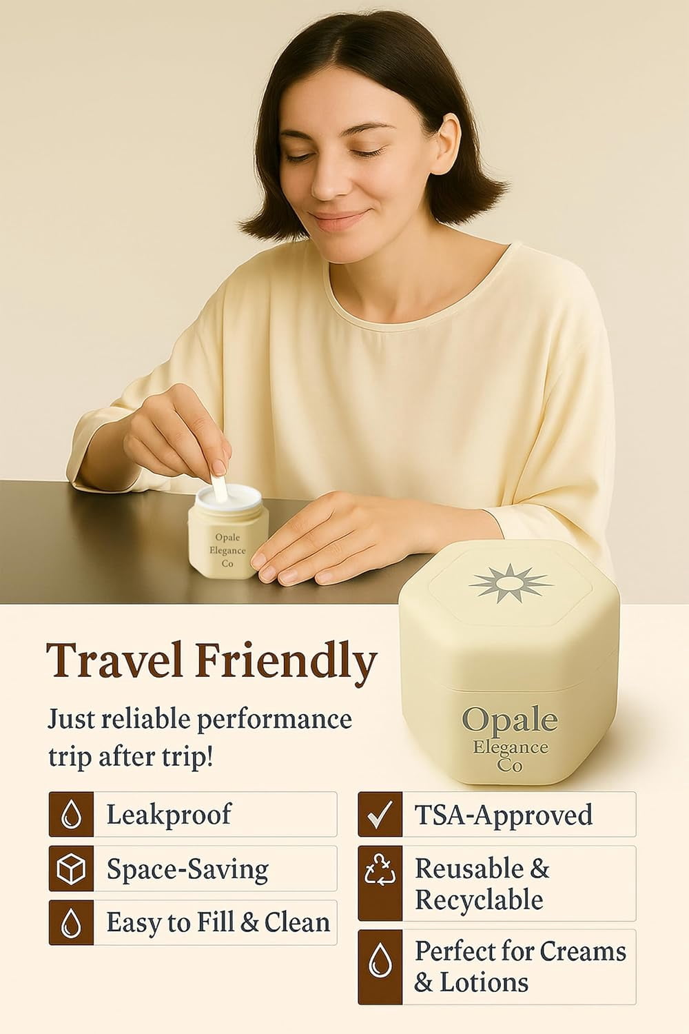 Travel Containers Body Care Capsule Set - Magnetic Containers with Lids,Carry On Travel Essentials for Women/Men-3 Flex Mediums (1.32oz) - Body Wash, Lotion & Sun Icon Label White