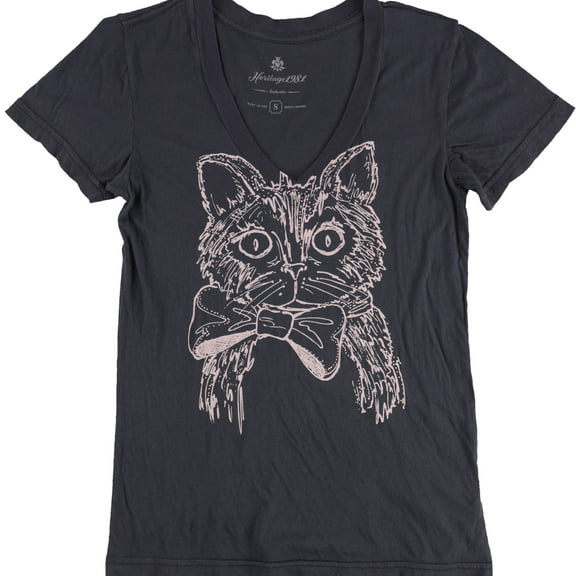 Heritage 1981 Womens Cat With Bowtie Graphic T-Shirt, Grey, Small