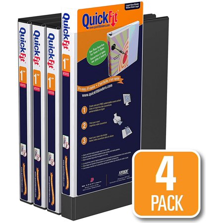 QuickFit 4-Pack Heavy Duty 2" 3-Ring Binders, Landscape Legal Size (8.5x14"), Black