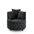 thumbnail image 3 of Swivel Accent Barrel Chair Velvet Upholstered Club Chair with Movable Wheels and 3 Pillows, Modern Oversized Round Lounge Single Sofa for Living Room Bedroom Hotel Office, Black, 3 of 9