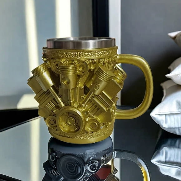 Taza de acero inoxidable HWRETIE de 12 oz con diseño de motor V8 V6,ideal para café,té,vino y amantes de los coches,regalo único para entusiastas de los coches