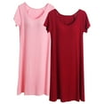 thumbnail image 2 of Fartey 2 Pack Women's Plus Size Nightgown with Built in Bra Soft Solid Color Sleepwear Loose Comfy Short Sleeve Crew Neck Lounge Nightdress Wine L, 2 of 3