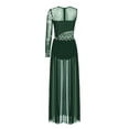 thumbnail image 4 of inlzdz Women's Color Block Lyrical Dance Dress Mesh Maxi Dresses Modern Contemporary Dancewear Green&Black S, 4 of 5