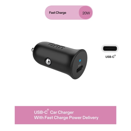 ONN 20W USB-C CAR CHARGER, FAST CHARGING, USB-IF CERTIFIED, FOLDABLE PLUG, WHITE, COMPATIBLE WITH IPHONE & ANDROID