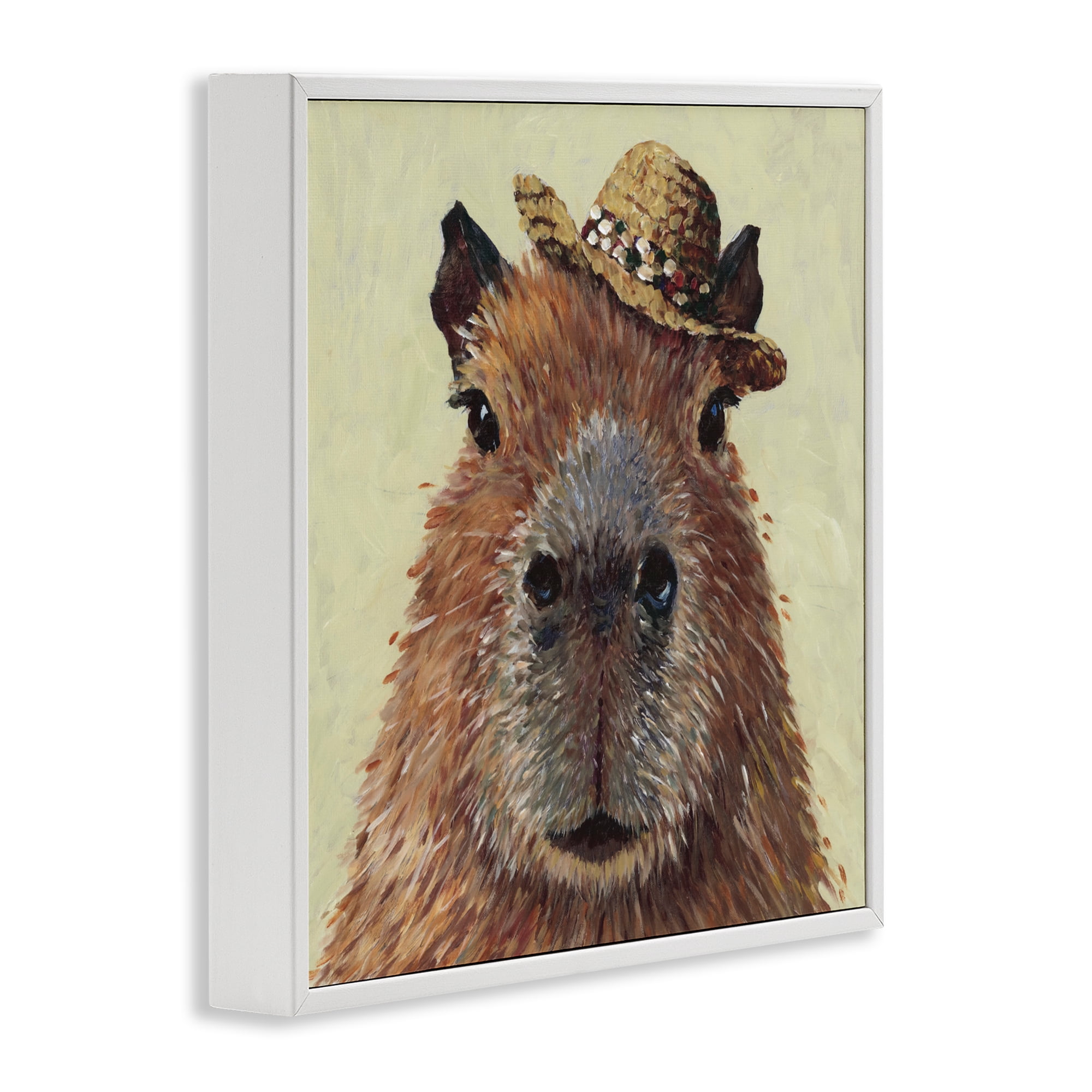 Stupell Industries Capybara with Straw Hat White Framed Giclee Art, design by Studio Bautista