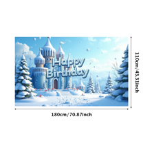 LUUFILx Frozen Wonderland Happy Birthday Banner Backdrop Snowy Castle Theme Winter Party Supplies Photography Props Background Decorations Celebration