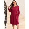 thumbnail image 4 of FEREMO Women Plus Size Nightgowns Long Sleeve Crew Neck Sleep Shirts with Pockets, 3 Pack, 4 of 9