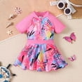 thumbnail image 5 of Girls' Swimsuit One Piece with Floral Leaf Print Ruffle Dress with Shorts for Kids Swimwear, 5 of 9