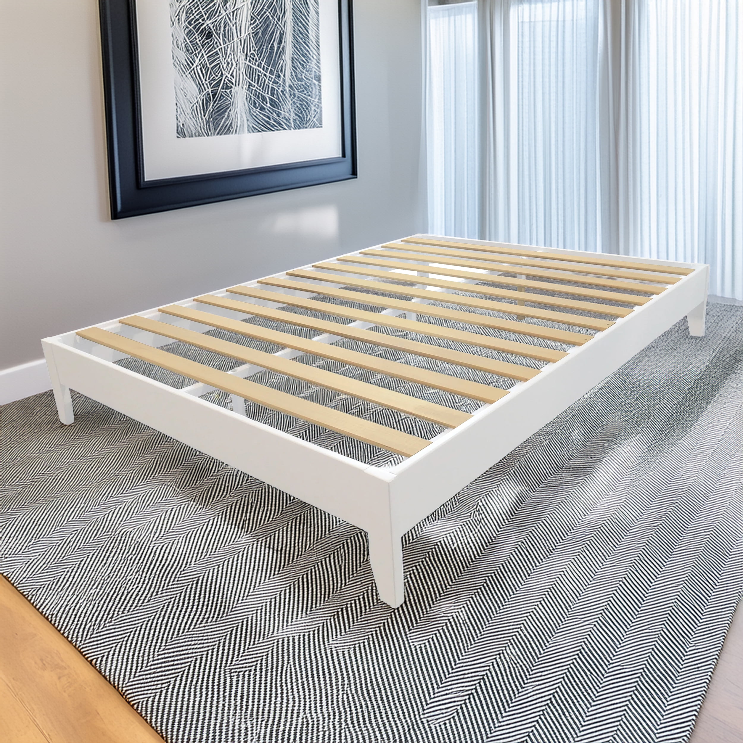 TMS Match Full Size Transitional Platform Bed, Solid Pine Wood, White Finish