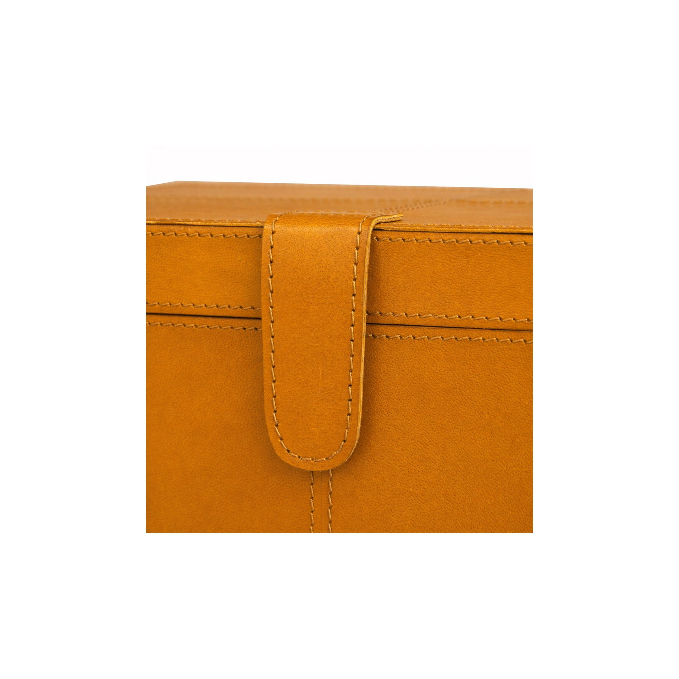 DecMode Handmade Storage Brown Leather Decorative Box with Snap Front Closure and Orange Cognac Hue, 2 Count