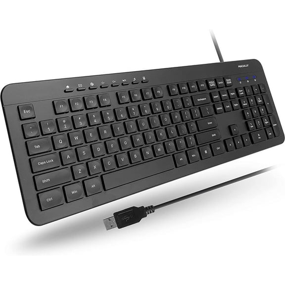 Macally Wired Keyboard – Full Size Slim Ergonomic USB Keyboard with Numeric Keypad, External Keyboard for Laptop, Desktop, Windows PC