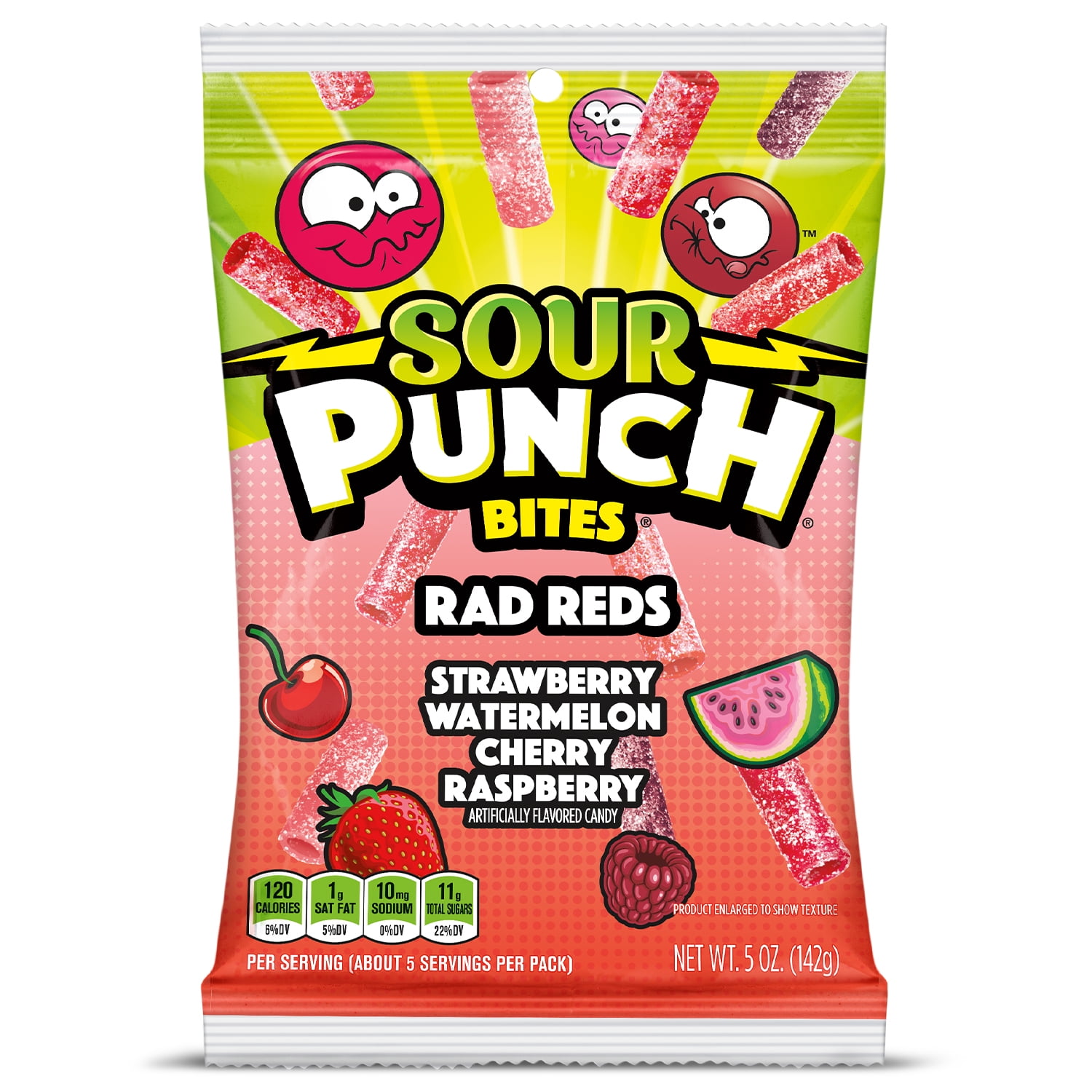 Sour Punch Bites, Rad Reds Fruity Flavors Chewy Candy, 5oz Bag