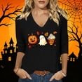 thumbnail image 4 of JTZGDY Halloween Tops for Women Dressy Casual Fall 3/4 Length Sleeve Thanksgiving Day Funny Ghost Pumpkin Printed V Neck Graphic Tunic Shirts Loose Oversized Comfy Pullover Blouse, 4 of 6