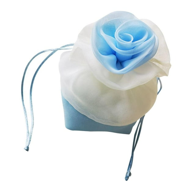Bolsa de regalo de tela floral hecha a mano, estuche para joyas, detalle para dulces en Navidad, bodas y fiestas. Azul claro