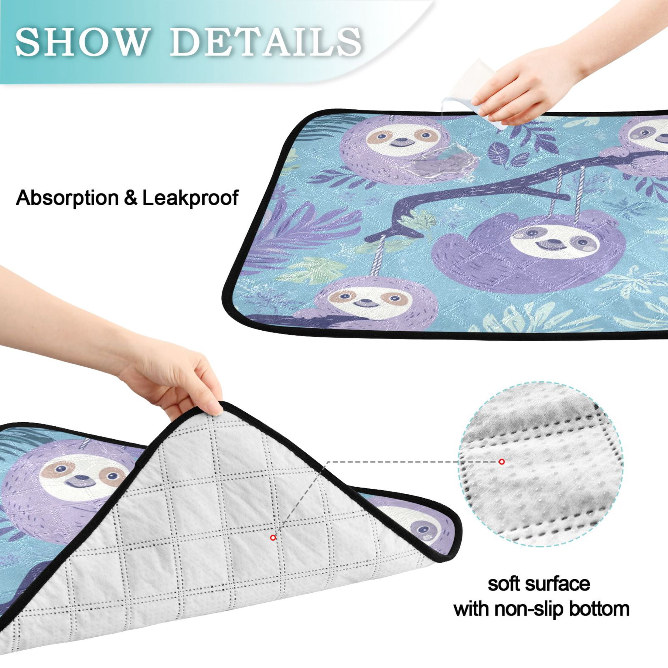 Qxltty Pattern with Sloth Hanging on Tree Branches Cat litter Pads Pet Set of 3 Diaper Mats Center Anti-leakage Layer Absorbent Soft and Comfortable