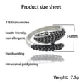 thumbnail image 3 of Mens Titanium Steel Snake Ring Polished Band Geometric Design Silver White Stone Ring Fashion Jewelry Gift Now, 3 of 7